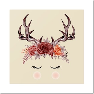 Deer Antlers Autumn Flowers Posters and Art